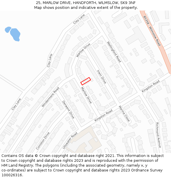 25, MARLOW DRIVE, HANDFORTH, WILMSLOW, SK9 3NF: Location map and indicative extent of plot