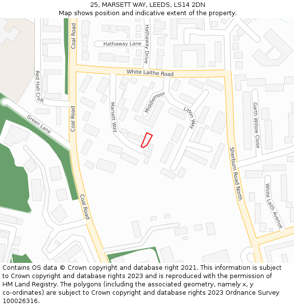 25, MARSETT WAY, LEEDS, LS14 2DN: Location map and indicative extent of plot