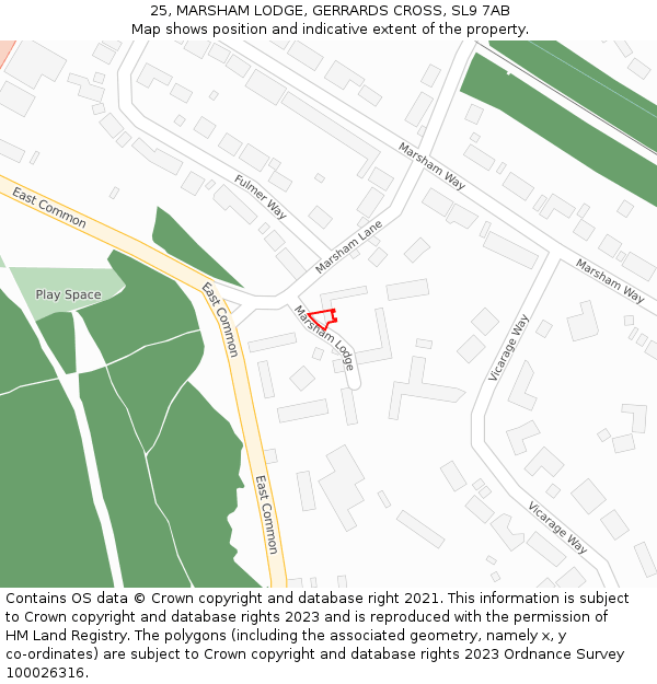 25, MARSHAM LODGE, GERRARDS CROSS, SL9 7AB: Location map and indicative extent of plot