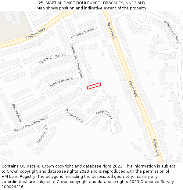 25, MARTIAL DAIRE BOULEVARD, BRACKLEY, NN13 6LD: Location map and indicative extent of plot