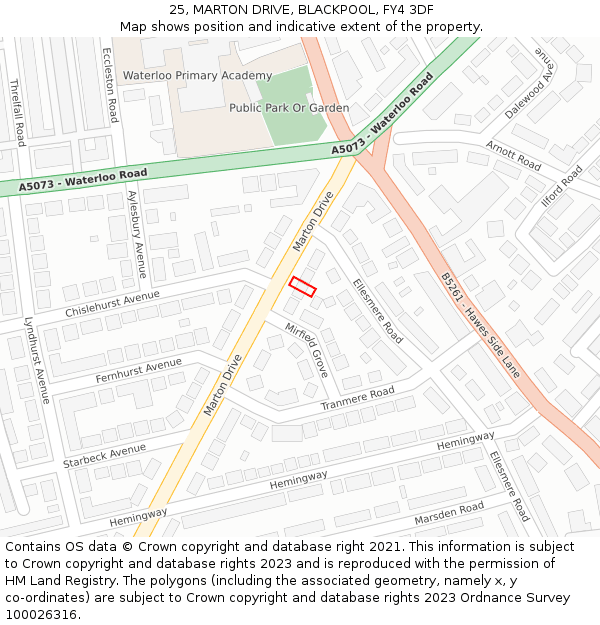 25, MARTON DRIVE, BLACKPOOL, FY4 3DF: Location map and indicative extent of plot