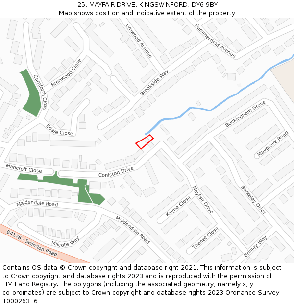 25, MAYFAIR DRIVE, KINGSWINFORD, DY6 9BY: Location map and indicative extent of plot