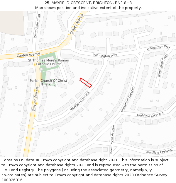 25, MAYFIELD CRESCENT, BRIGHTON, BN1 8HR: Location map and indicative extent of plot