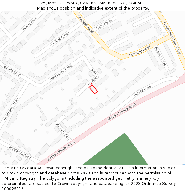 25, MAYTREE WALK, CAVERSHAM, READING, RG4 6LZ: Location map and indicative extent of plot