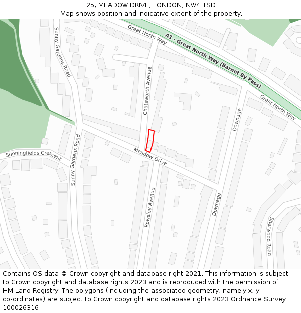 25, MEADOW DRIVE, LONDON, NW4 1SD: Location map and indicative extent of plot