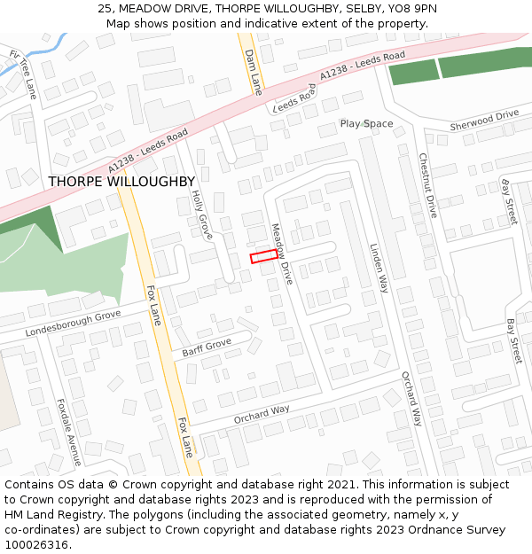 25, MEADOW DRIVE, THORPE WILLOUGHBY, SELBY, YO8 9PN: Location map and indicative extent of plot