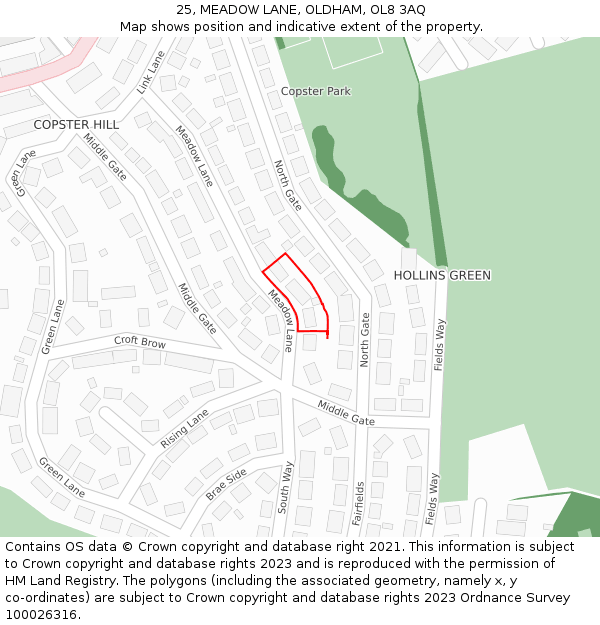 25, MEADOW LANE, OLDHAM, OL8 3AQ: Location map and indicative extent of plot