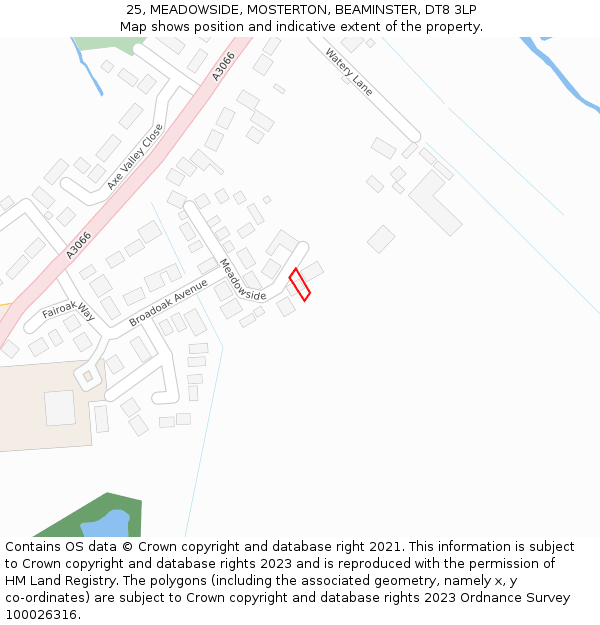 25, MEADOWSIDE, MOSTERTON, BEAMINSTER, DT8 3LP: Location map and indicative extent of plot