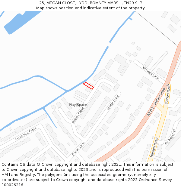 25, MEGAN CLOSE, LYDD, ROMNEY MARSH, TN29 9LB: Location map and indicative extent of plot