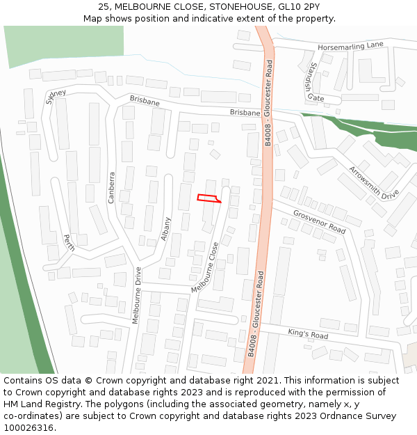 25, MELBOURNE CLOSE, STONEHOUSE, GL10 2PY: Location map and indicative extent of plot