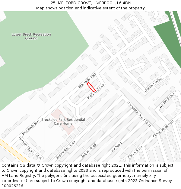 25, MELFORD GROVE, LIVERPOOL, L6 4DN: Location map and indicative extent of plot