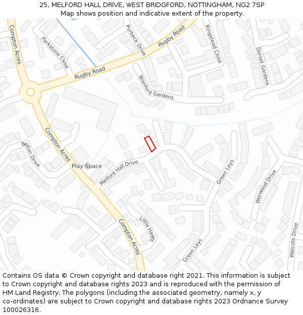 25, MELFORD HALL DRIVE, WEST BRIDGFORD, NOTTINGHAM, NG2 7SP: Location map and indicative extent of plot