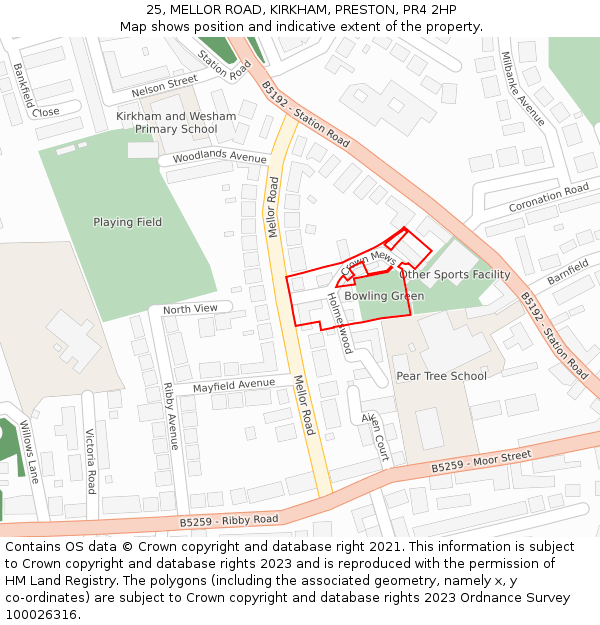 25, MELLOR ROAD, KIRKHAM, PRESTON, PR4 2HP: Location map and indicative extent of plot