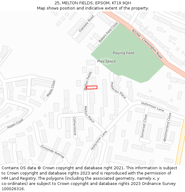 25, MELTON FIELDS, EPSOM, KT19 9QH: Location map and indicative extent of plot