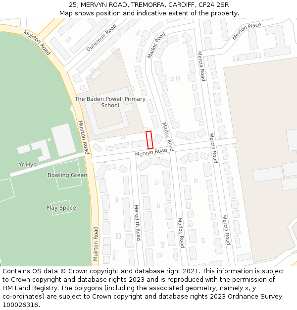 25, MERVYN ROAD, TREMORFA, CARDIFF, CF24 2SR: Location map and indicative extent of plot