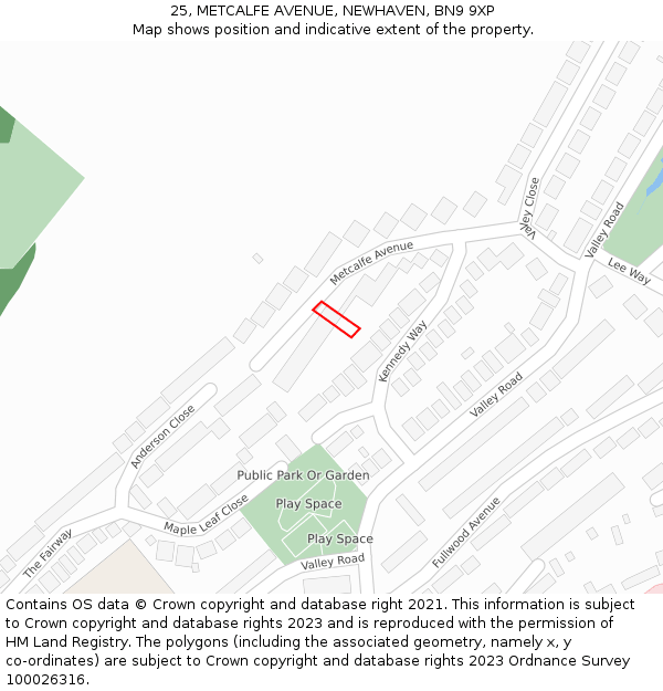 25, METCALFE AVENUE, NEWHAVEN, BN9 9XP: Location map and indicative extent of plot