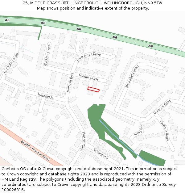 25, MIDDLE GRASS, IRTHLINGBOROUGH, WELLINGBOROUGH, NN9 5TW: Location map and indicative extent of plot