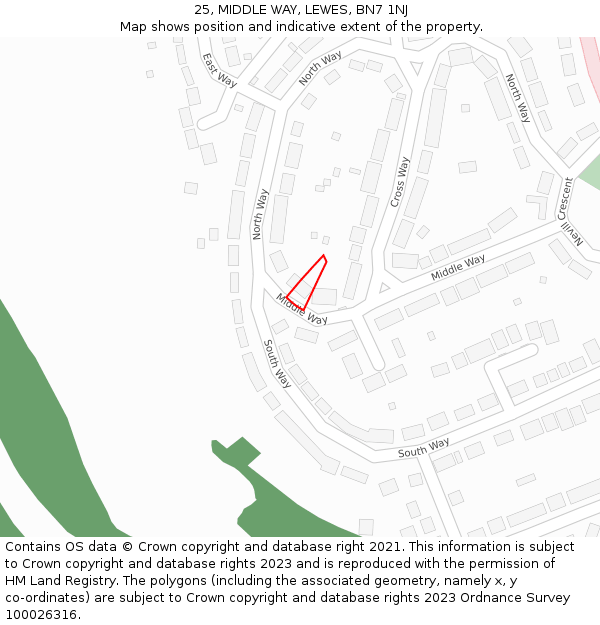 25, MIDDLE WAY, LEWES, BN7 1NJ: Location map and indicative extent of plot