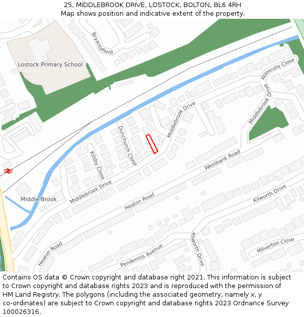 25, MIDDLEBROOK DRIVE, LOSTOCK, BOLTON, BL6 4RH: Location map and indicative extent of plot