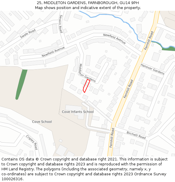 25, MIDDLETON GARDENS, FARNBOROUGH, GU14 9PH: Location map and indicative extent of plot