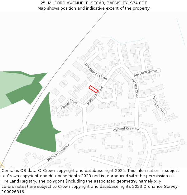 25, MILFORD AVENUE, ELSECAR, BARNSLEY, S74 8DT: Location map and indicative extent of plot