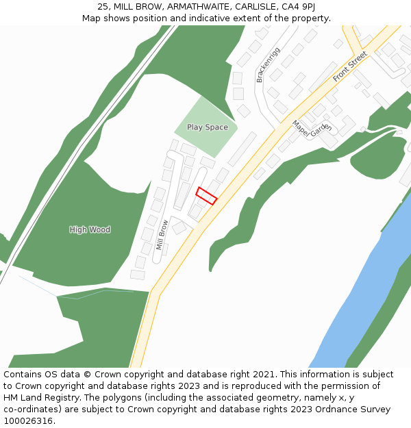 25, MILL BROW, ARMATHWAITE, CARLISLE, CA4 9PJ: Location map and indicative extent of plot