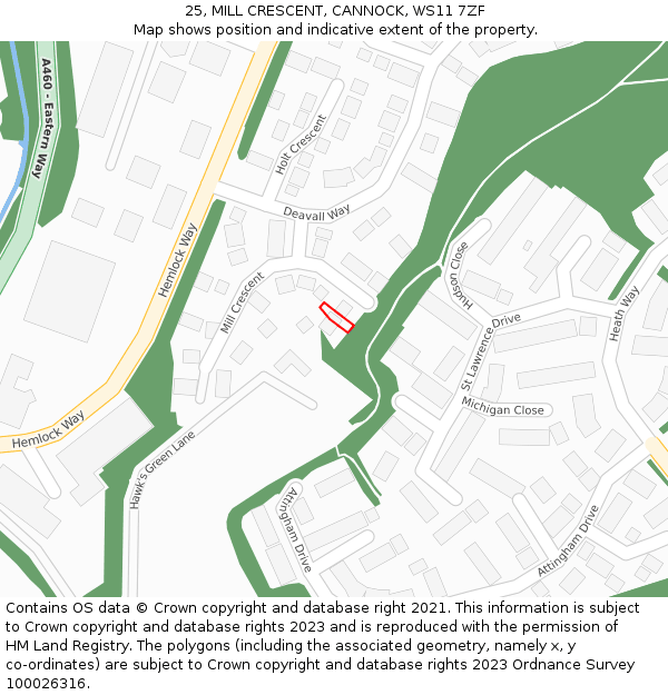 25, MILL CRESCENT, CANNOCK, WS11 7ZF: Location map and indicative extent of plot