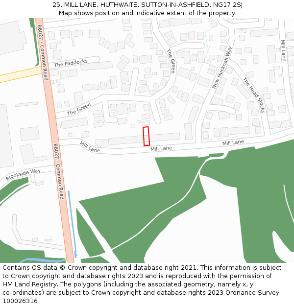25, MILL LANE, HUTHWAITE, SUTTON-IN-ASHFIELD, NG17 2SJ: Location map and indicative extent of plot