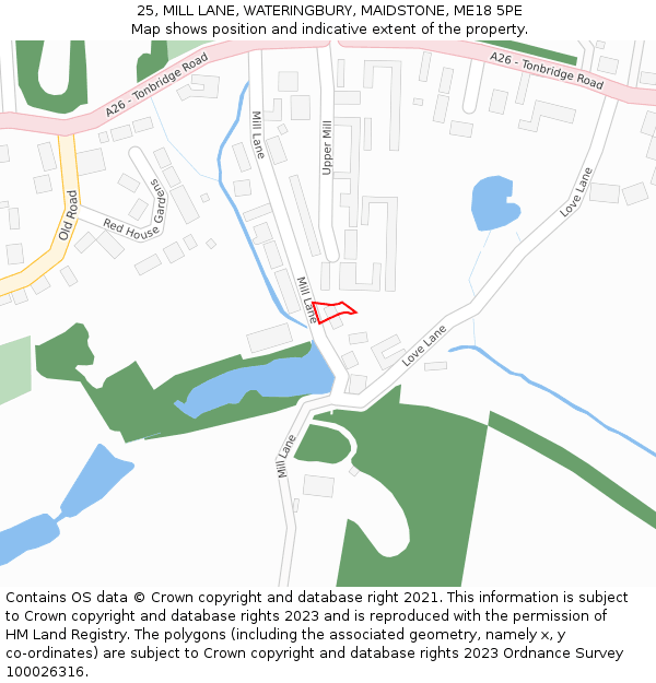 25, MILL LANE, WATERINGBURY, MAIDSTONE, ME18 5PE: Location map and indicative extent of plot