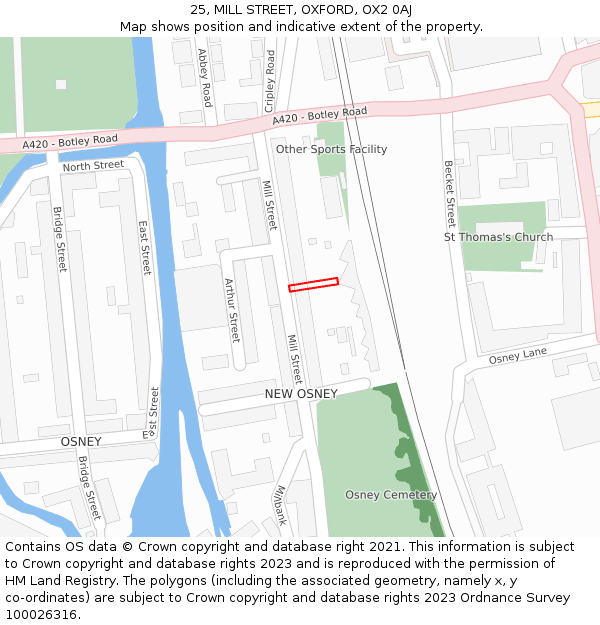 25, MILL STREET, OXFORD, OX2 0AJ: Location map and indicative extent of plot