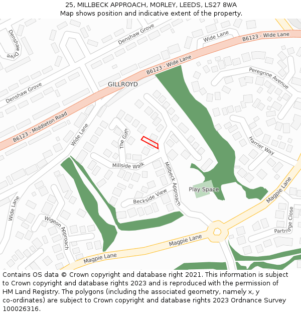 25, MILLBECK APPROACH, MORLEY, LEEDS, LS27 8WA: Location map and indicative extent of plot