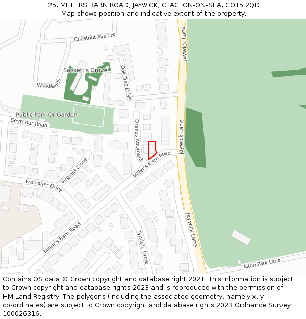 25, MILLERS BARN ROAD, JAYWICK, CLACTON-ON-SEA, CO15 2QD: Location map and indicative extent of plot