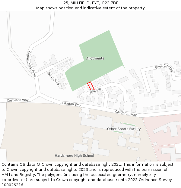 25, MILLFIELD, EYE, IP23 7DE: Location map and indicative extent of plot