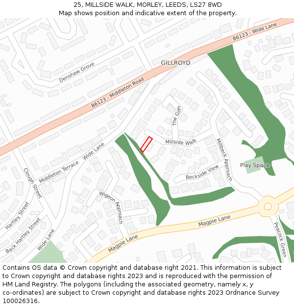 25, MILLSIDE WALK, MORLEY, LEEDS, LS27 8WD: Location map and indicative extent of plot