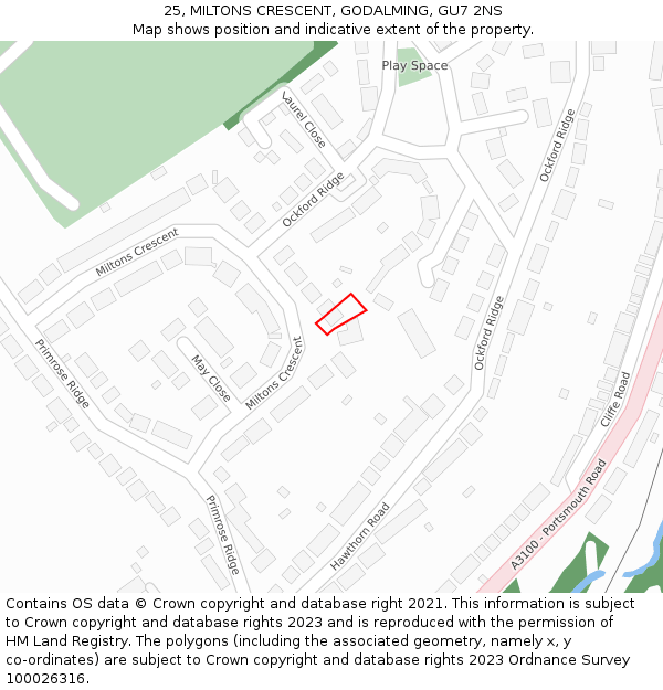 25, MILTONS CRESCENT, GODALMING, GU7 2NS: Location map and indicative extent of plot