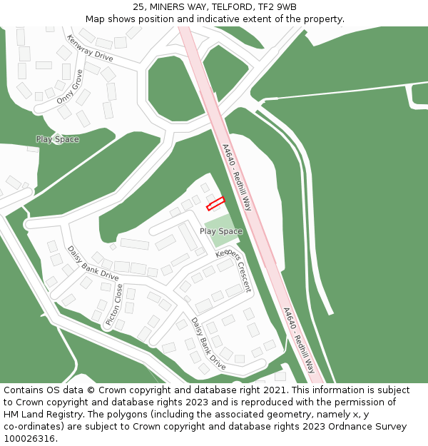 25, MINERS WAY, TELFORD, TF2 9WB: Location map and indicative extent of plot