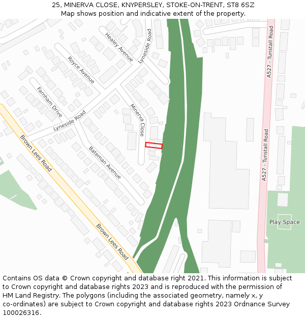 25, MINERVA CLOSE, KNYPERSLEY, STOKE-ON-TRENT, ST8 6SZ: Location map and indicative extent of plot