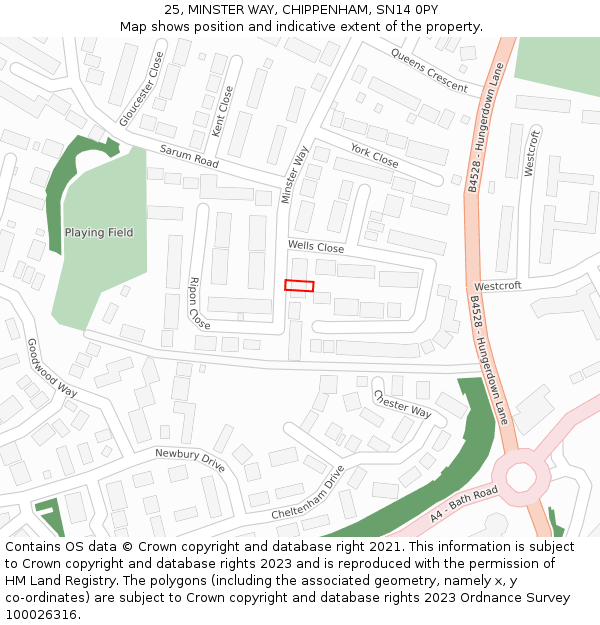 25, MINSTER WAY, CHIPPENHAM, SN14 0PY: Location map and indicative extent of plot