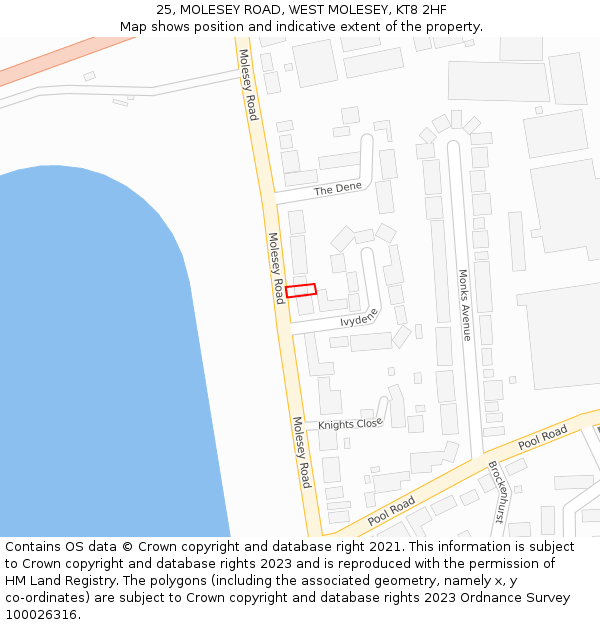 25, MOLESEY ROAD, WEST MOLESEY, KT8 2HF: Location map and indicative extent of plot