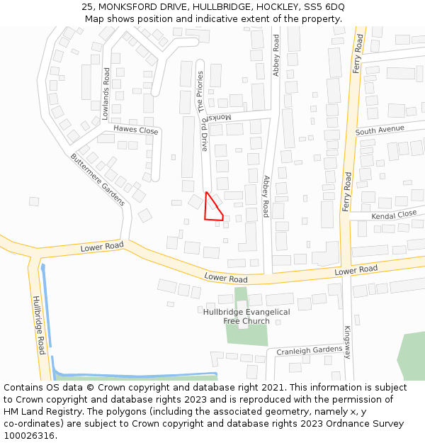 25, MONKSFORD DRIVE, HULLBRIDGE, HOCKLEY, SS5 6DQ: Location map and indicative extent of plot