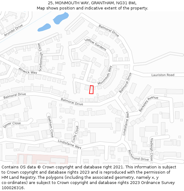 25, MONMOUTH WAY, GRANTHAM, NG31 8WL: Location map and indicative extent of plot