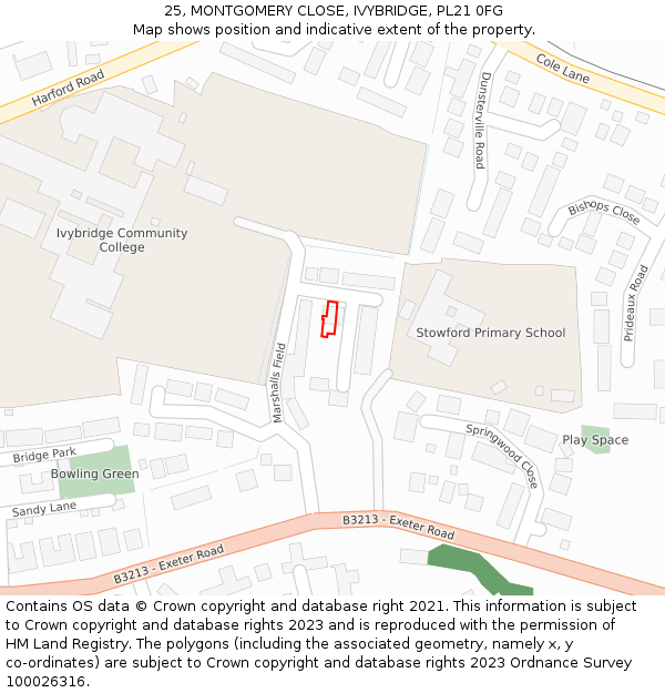 25, MONTGOMERY CLOSE, IVYBRIDGE, PL21 0FG: Location map and indicative extent of plot