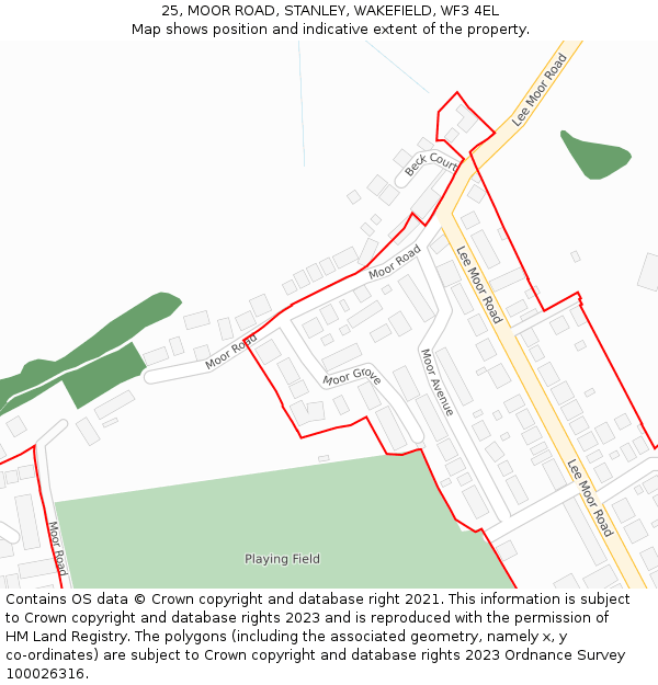 25, MOOR ROAD, STANLEY, WAKEFIELD, WF3 4EL: Location map and indicative extent of plot