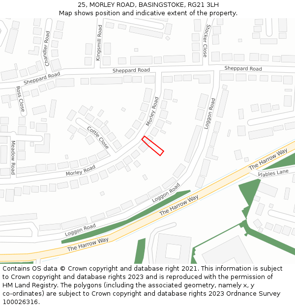 25, MORLEY ROAD, BASINGSTOKE, RG21 3LH: Location map and indicative extent of plot