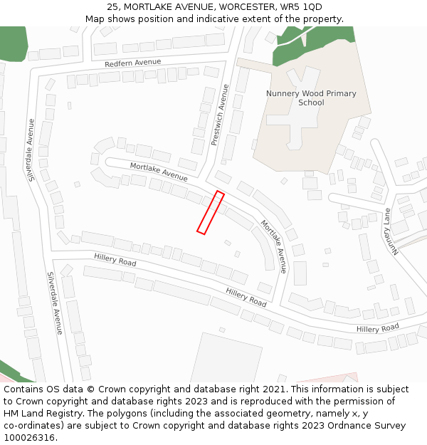 25, MORTLAKE AVENUE, WORCESTER, WR5 1QD: Location map and indicative extent of plot