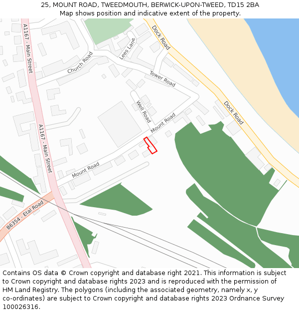 25, MOUNT ROAD, TWEEDMOUTH, BERWICK-UPON-TWEED, TD15 2BA: Location map and indicative extent of plot