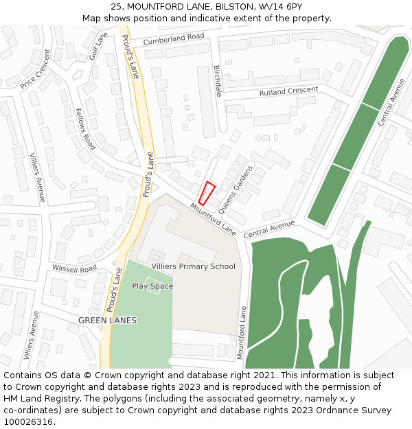 25, MOUNTFORD LANE, BILSTON, WV14 6PY: Location map and indicative extent of plot