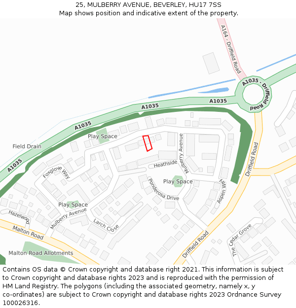 25, MULBERRY AVENUE, BEVERLEY, HU17 7SS: Location map and indicative extent of plot