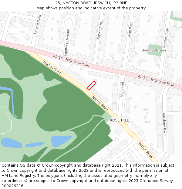 25, NACTON ROAD, IPSWICH, IP3 0NE: Location map and indicative extent of plot