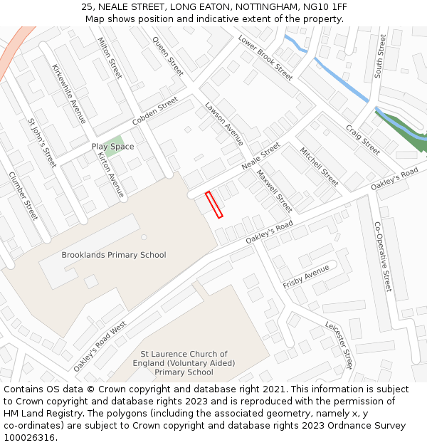 25, NEALE STREET, LONG EATON, NOTTINGHAM, NG10 1FF: Location map and indicative extent of plot